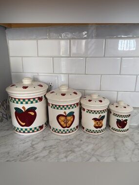 Tabletops Unlimited Vintage “A is for apple” Ceramic Apple Canister Set
